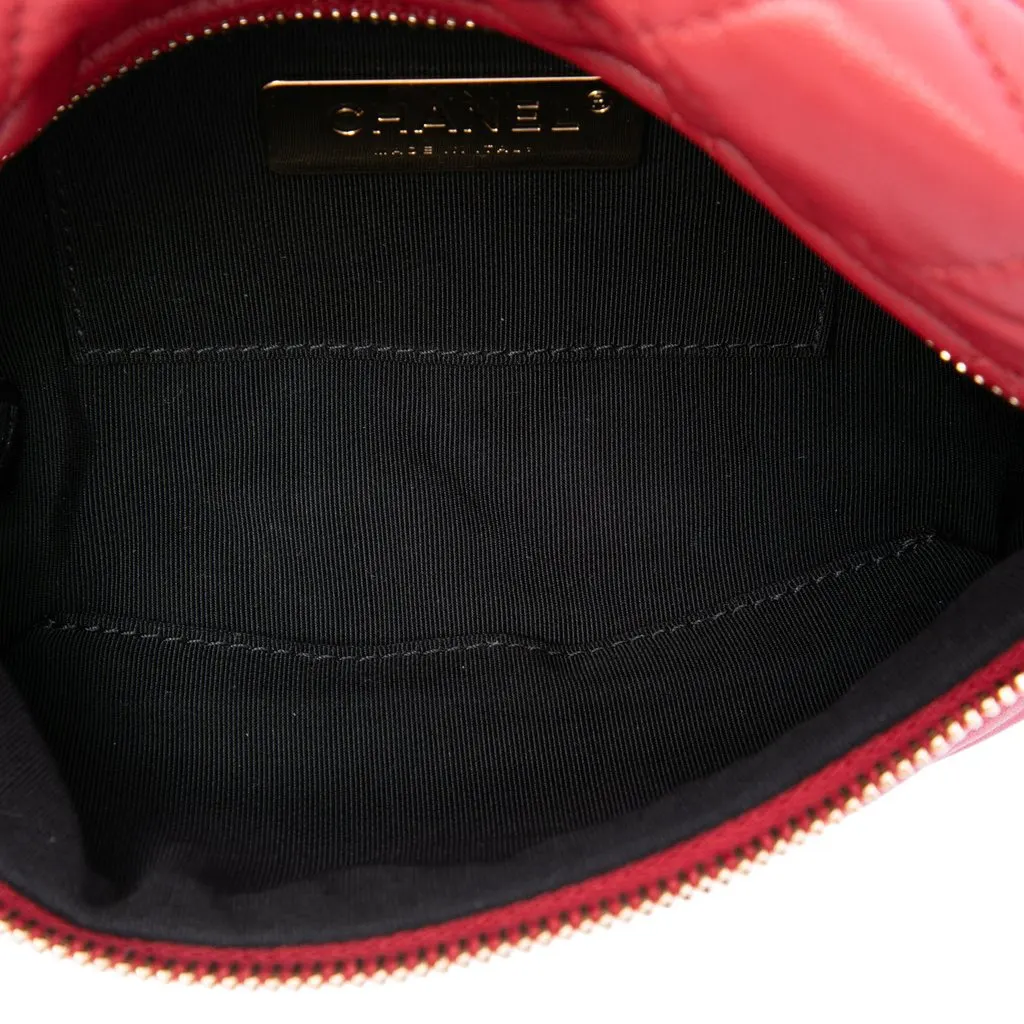 Chanel CC Quilted Lambskin Belt Bag Red Leather Very good - Model View