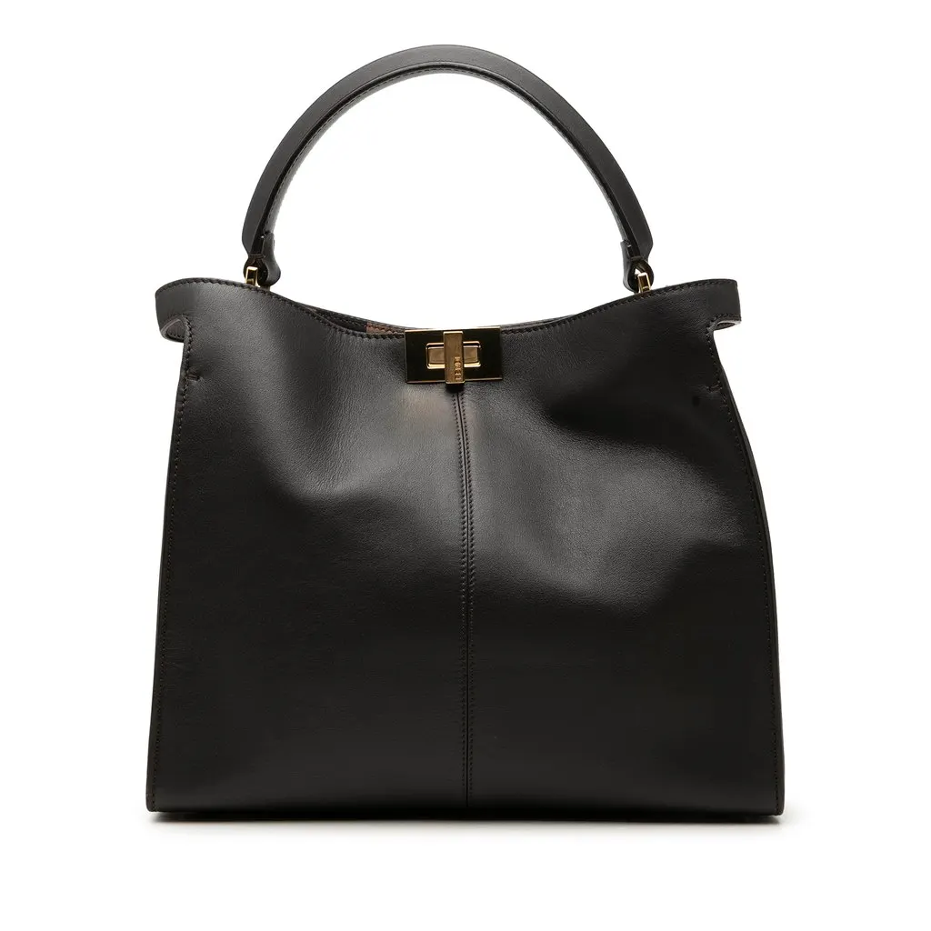 Fendi Medium Calfskin Peekaboo X Lite Satchel Black Leather Very good - Front View