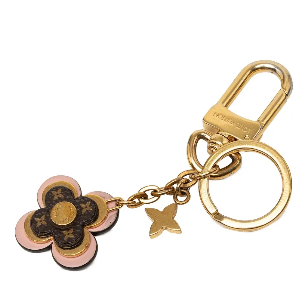 Louis Vuitton Gold Plated Monogram Blooming Flowers Bag Charm and Key Holder Gold Metal Very good - Front View