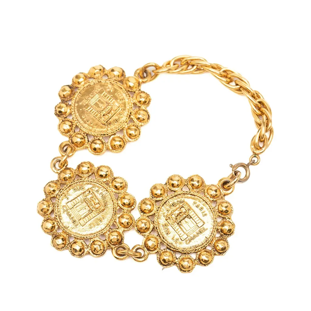 Chanel Gold Plated 31 Rue Cambon Medallion Link Bracelet Gold Metal Very good - Back View