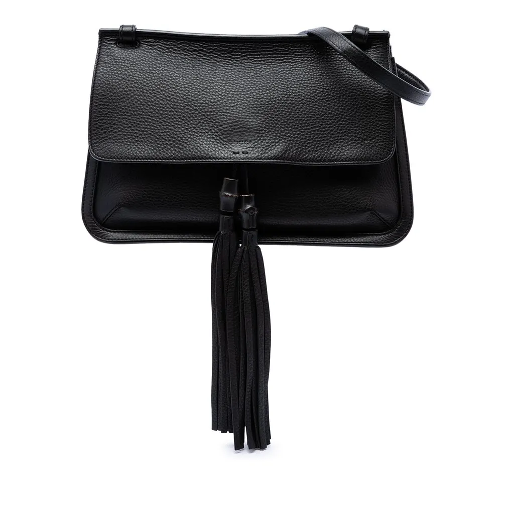 Gucci Medium Leather Bamboo Daily Crossbody Black Leather Good - Front View