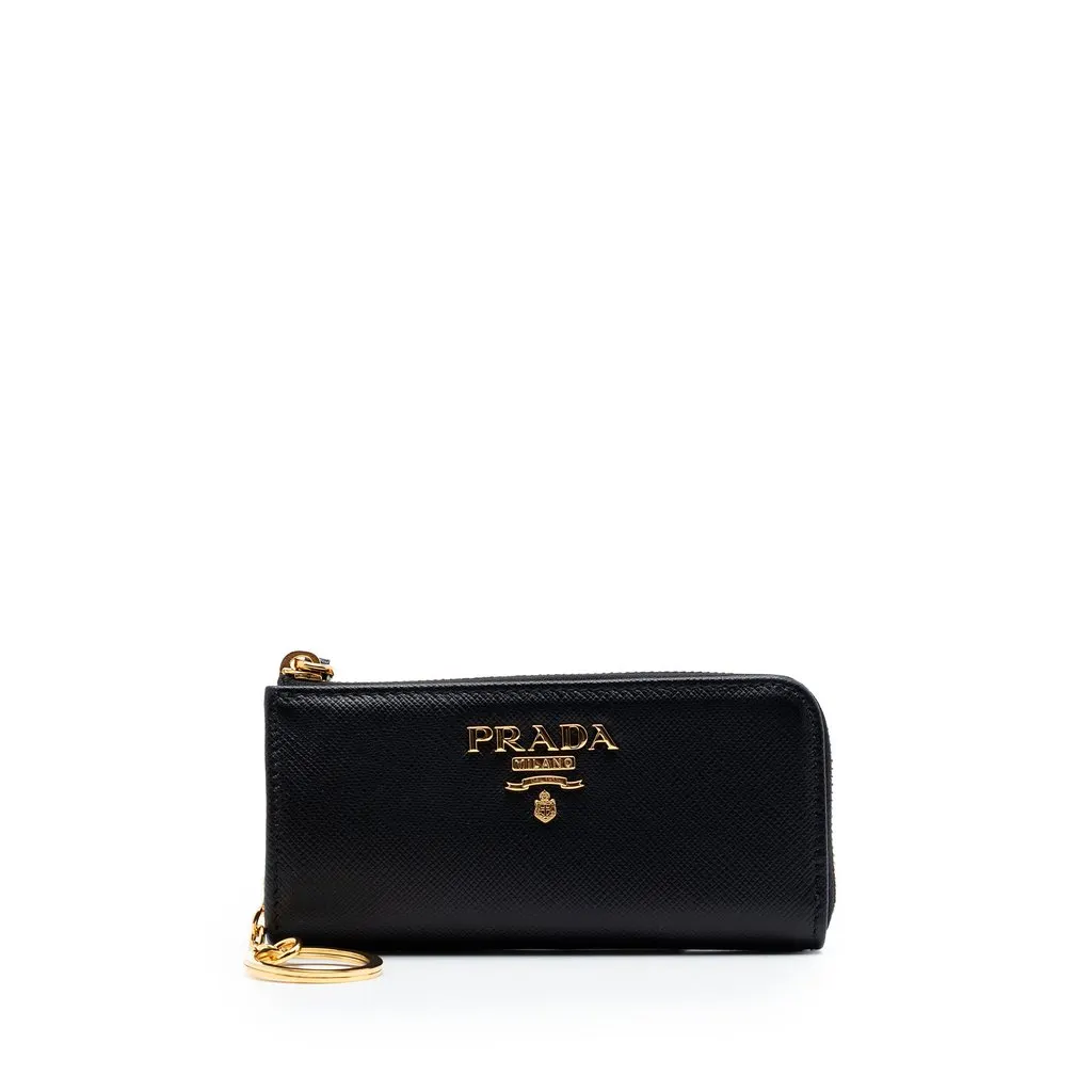 Prada Saffiano Coin Pouch Black Leather Very good - Front View