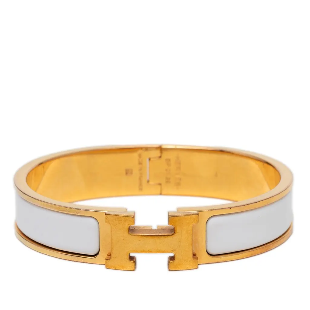 Hermès Narrow Enamel Clic H Bracelet PM White Very good - Front View