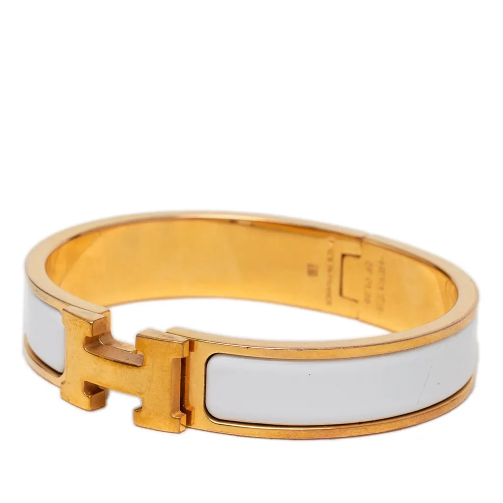 Hermès Narrow Enamel Clic H Bracelet PM White Very good - Back View