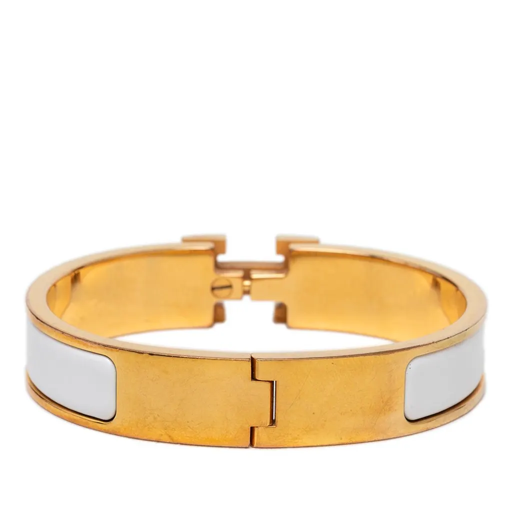 Hermès Narrow Enamel Clic H Bracelet PM White Very good - Inside View