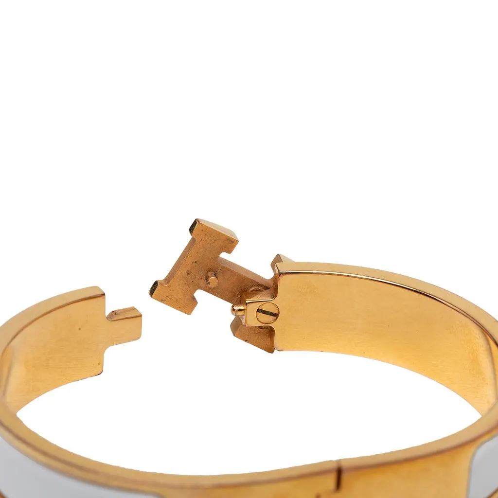 Hermès Narrow Enamel Clic H Bracelet PM White Very good - Box View
