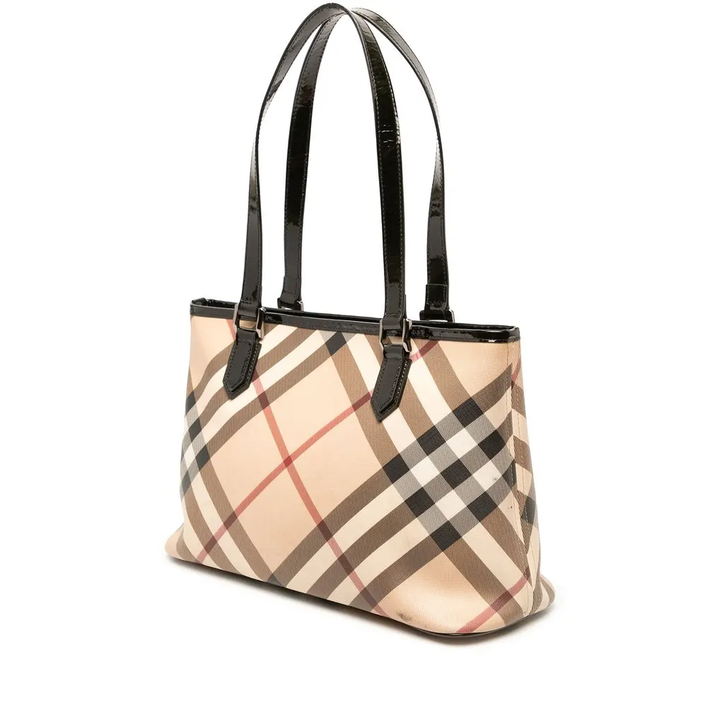 Burberry Small Supernova Check Coated Canvas Nickie Tote Beige Canvas Very good - Back View