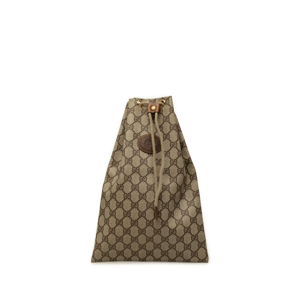 Gucci GG Supreme Drawstring Pouch Beige Very good - Front View