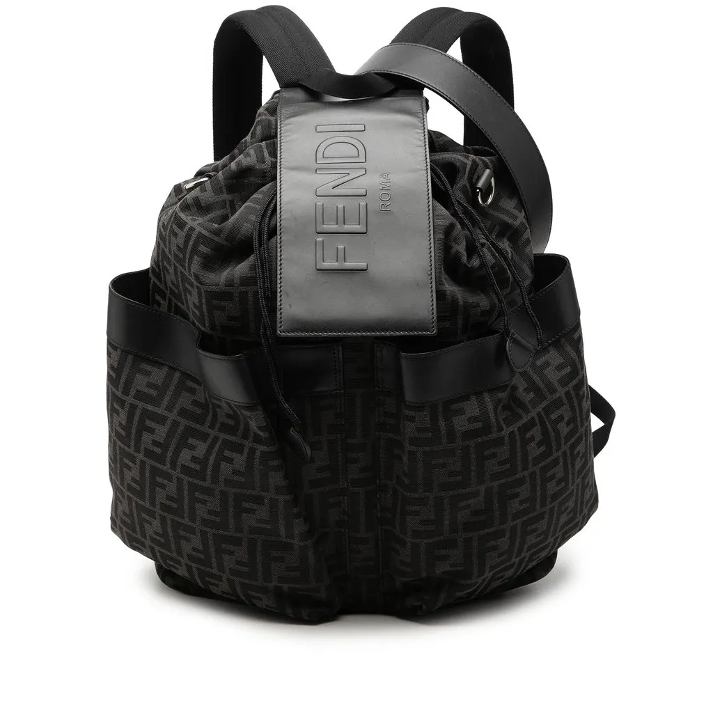 Fendi Large FF Jacquard Strike Backpack Black Very good - Front View