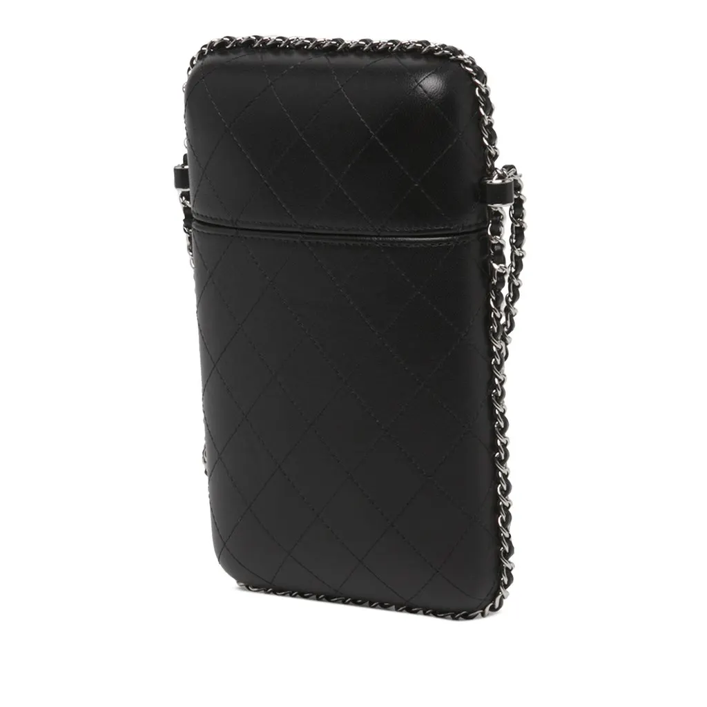 Chanel CC Quilted Lambskin Chain Around Phone Holder Black Leather Very good - Back View