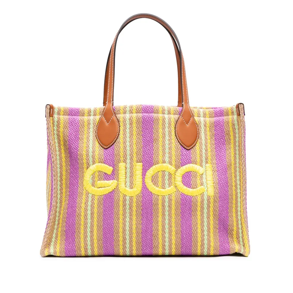 Gucci Medium Jute Embroidered Logo Shopper Tote Purple Very good - Front View