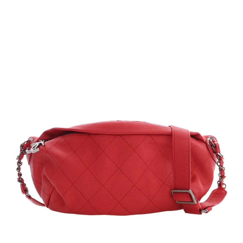 Chanel Quilted Caviar Zip and Carry Waist Bag Red Leather Very good - Front View