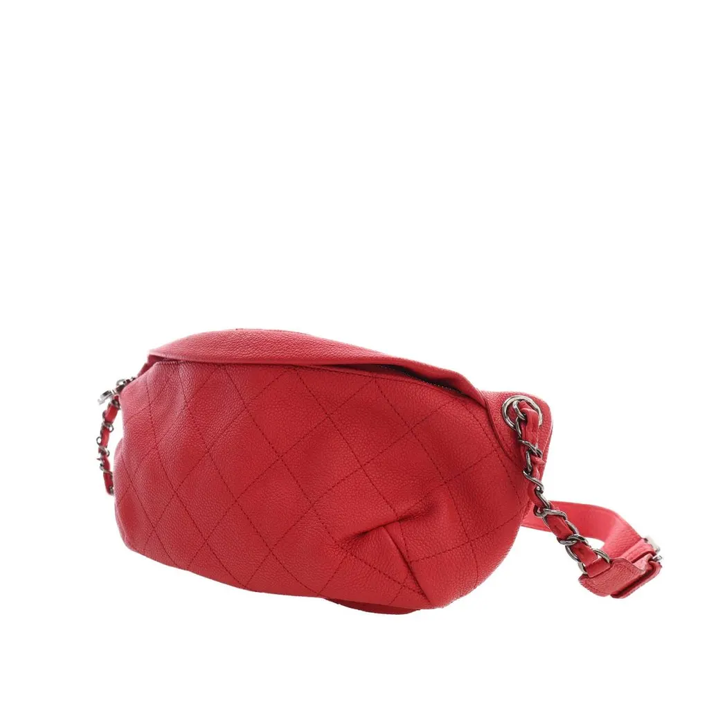 Chanel Quilted Caviar Zip and Carry Waist Bag Red Leather Very good - Back View