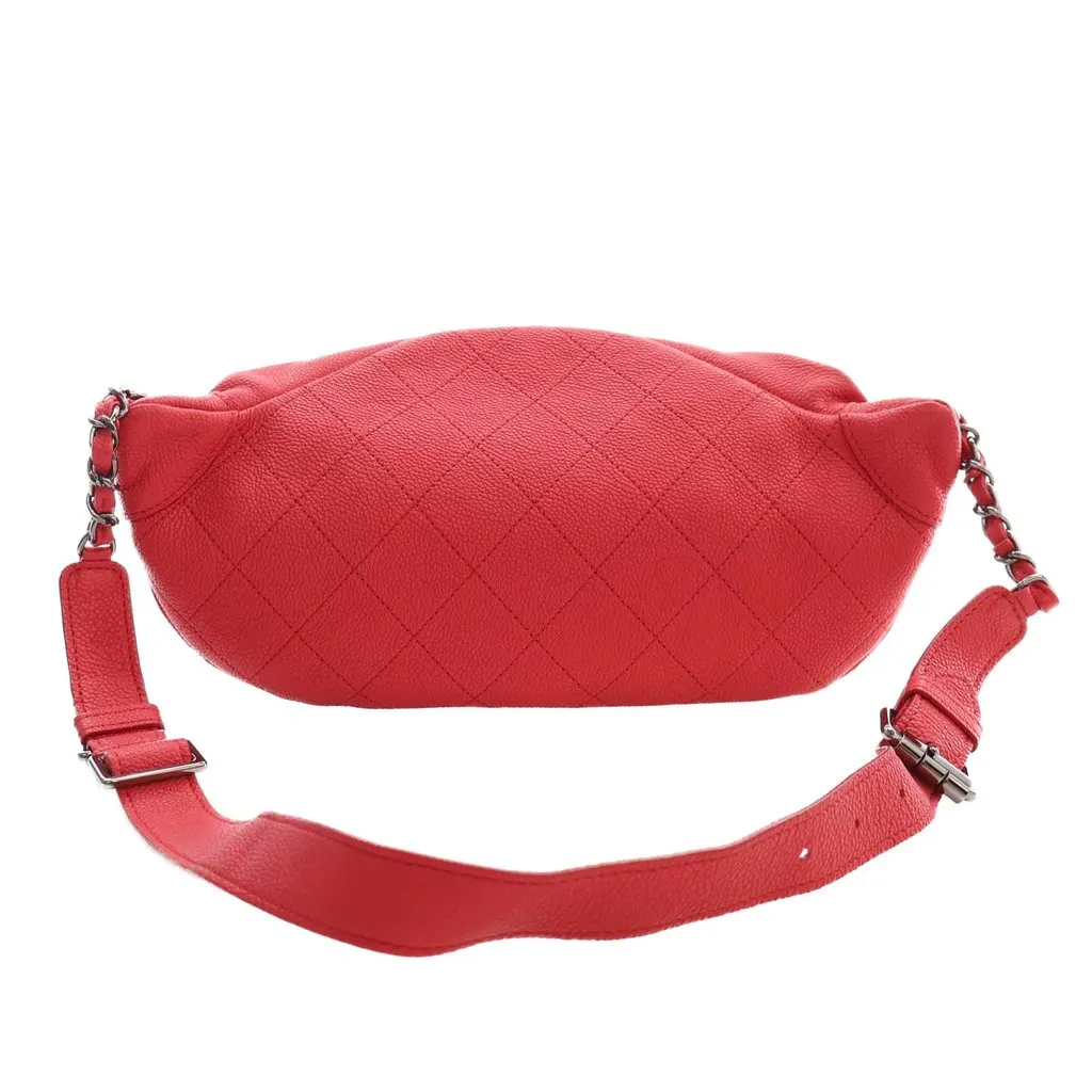 Chanel Quilted Caviar Zip and Carry Waist Bag Red Leather Very good - Inside View