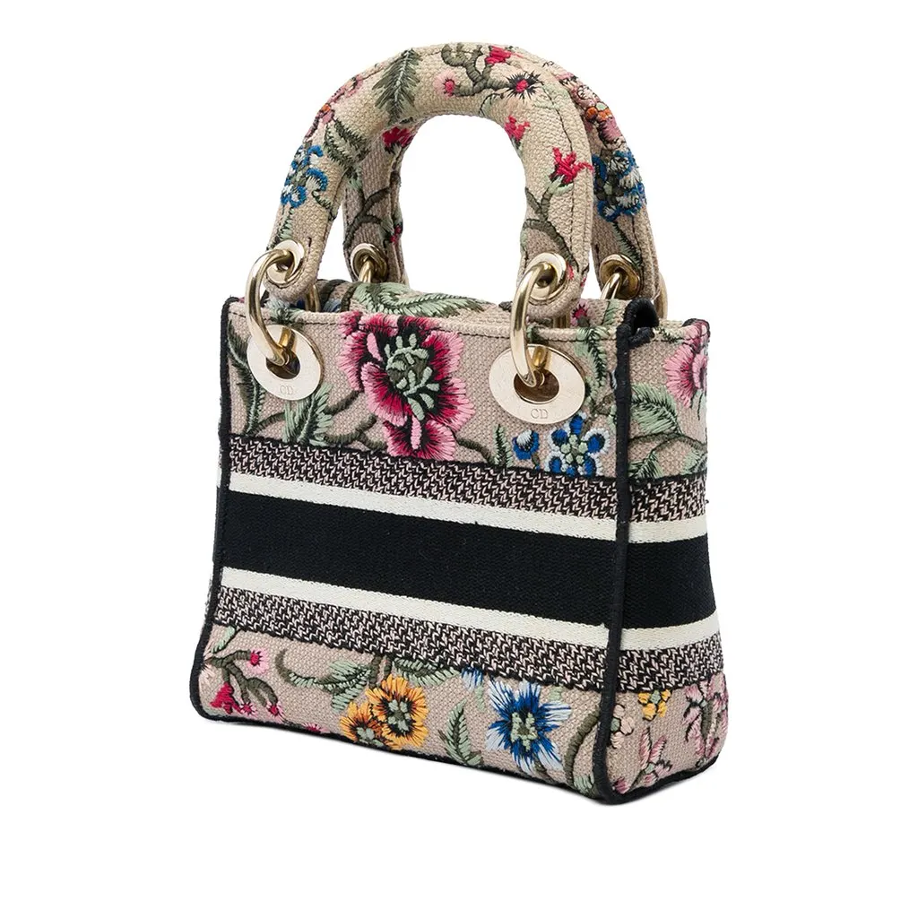 Dior Mini Embroidered Canvas Petites Fleurs Toile De Jouy Lady D Lite Beige Canvas Good - Back View