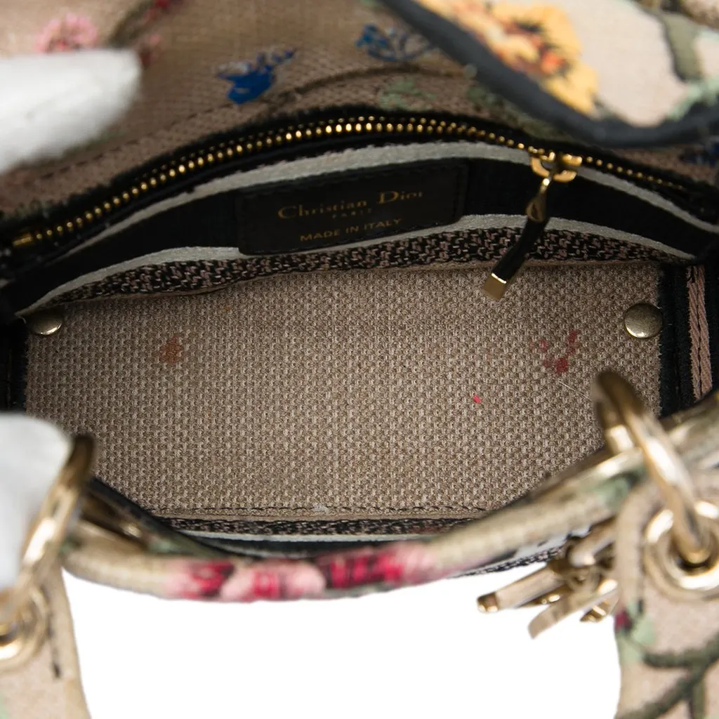 Dior Mini Embroidered Canvas Petites Fleurs Toile De Jouy Lady D Lite Beige Canvas Good - Model View