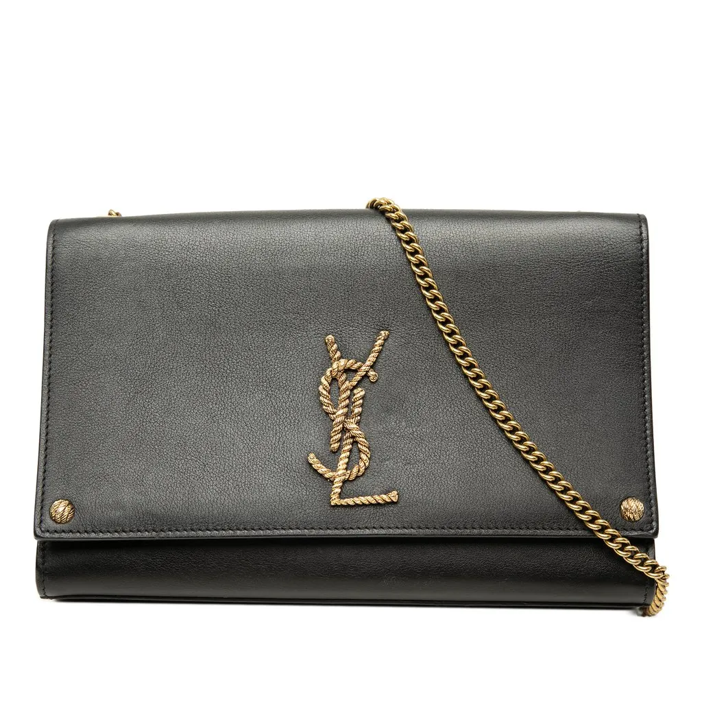 Saint Laurent Medium Smooth Calfskin Braided Monogram Kate Crossbody Black Leather Very good - Front View