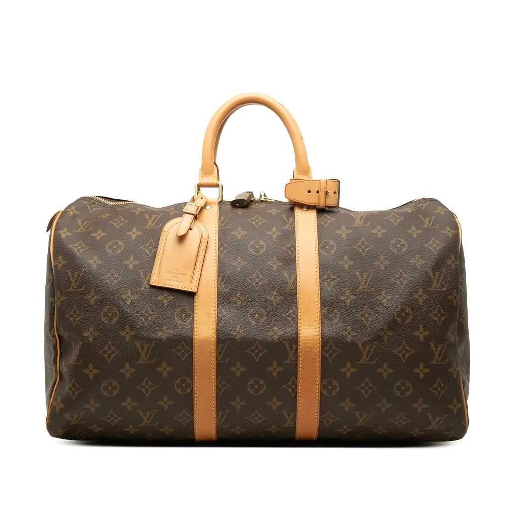 Louis Vuitton Monogram Keepall 45 Brown Canvas Good - Front View
