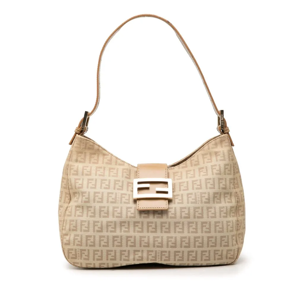 Fendi Zucchino Canvas Shoulder Bag Beige Canvas Very good - Front View