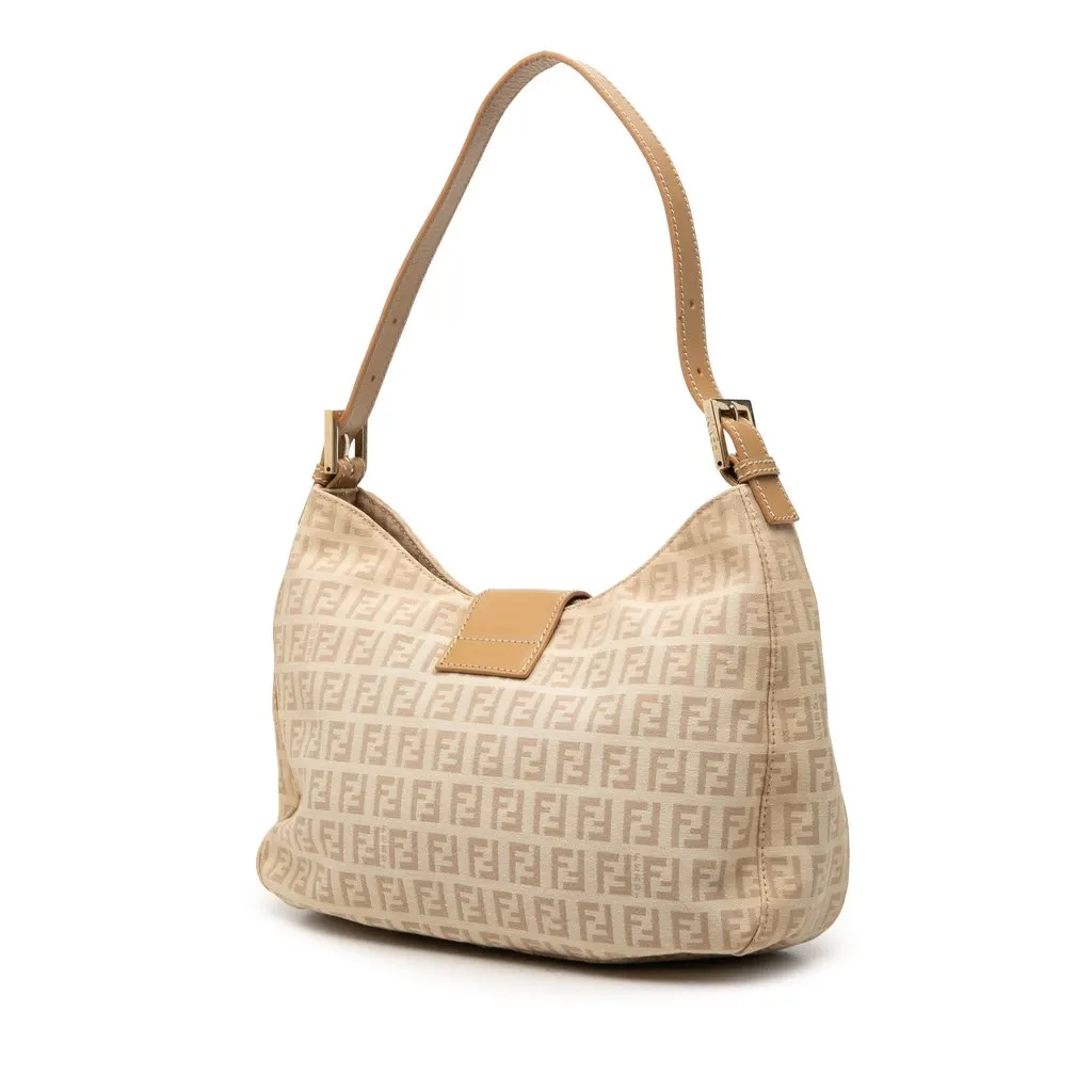 Fendi Zucchino Canvas Shoulder Bag Beige Canvas Very good - Back View