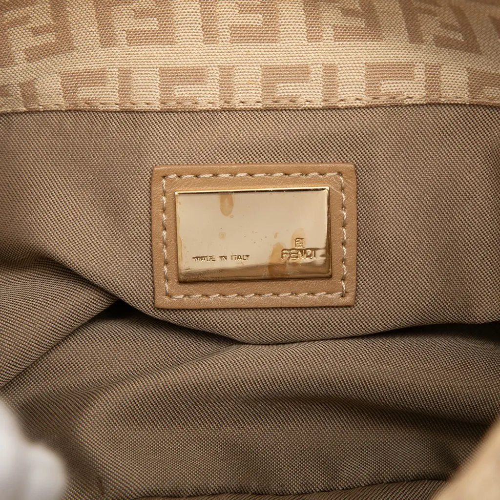 Fendi Zucchino Canvas Shoulder Bag Beige Canvas Very good - Box View