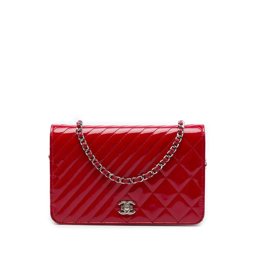 Chanel Quilted Patent Coco Boy Wallet On Chain Red Leather Good - Front View