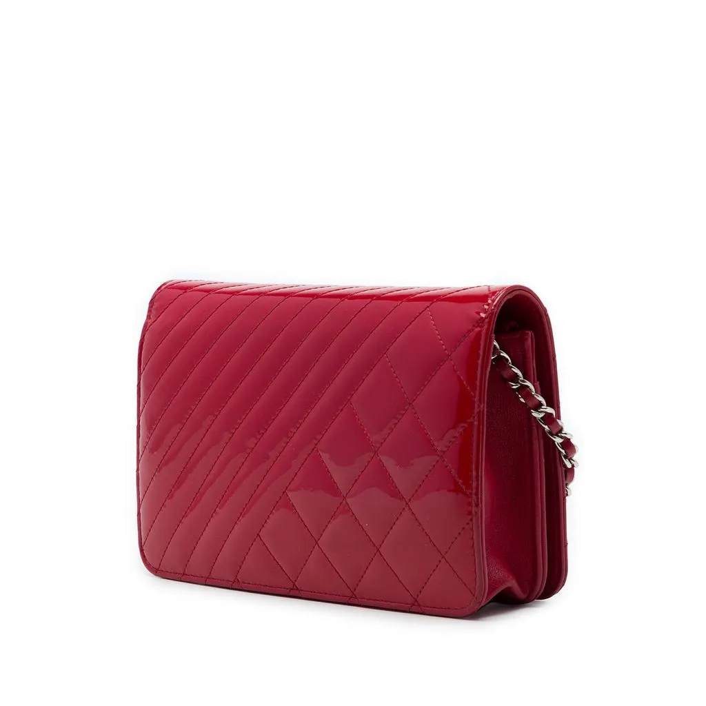 Chanel Quilted Patent Coco Boy Wallet On Chain Red Leather Good - Back View