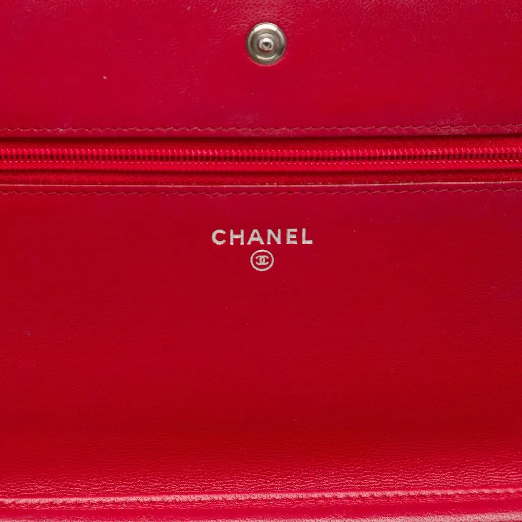 Chanel Quilted Patent Coco Boy Wallet On Chain Red Leather Good - Box View