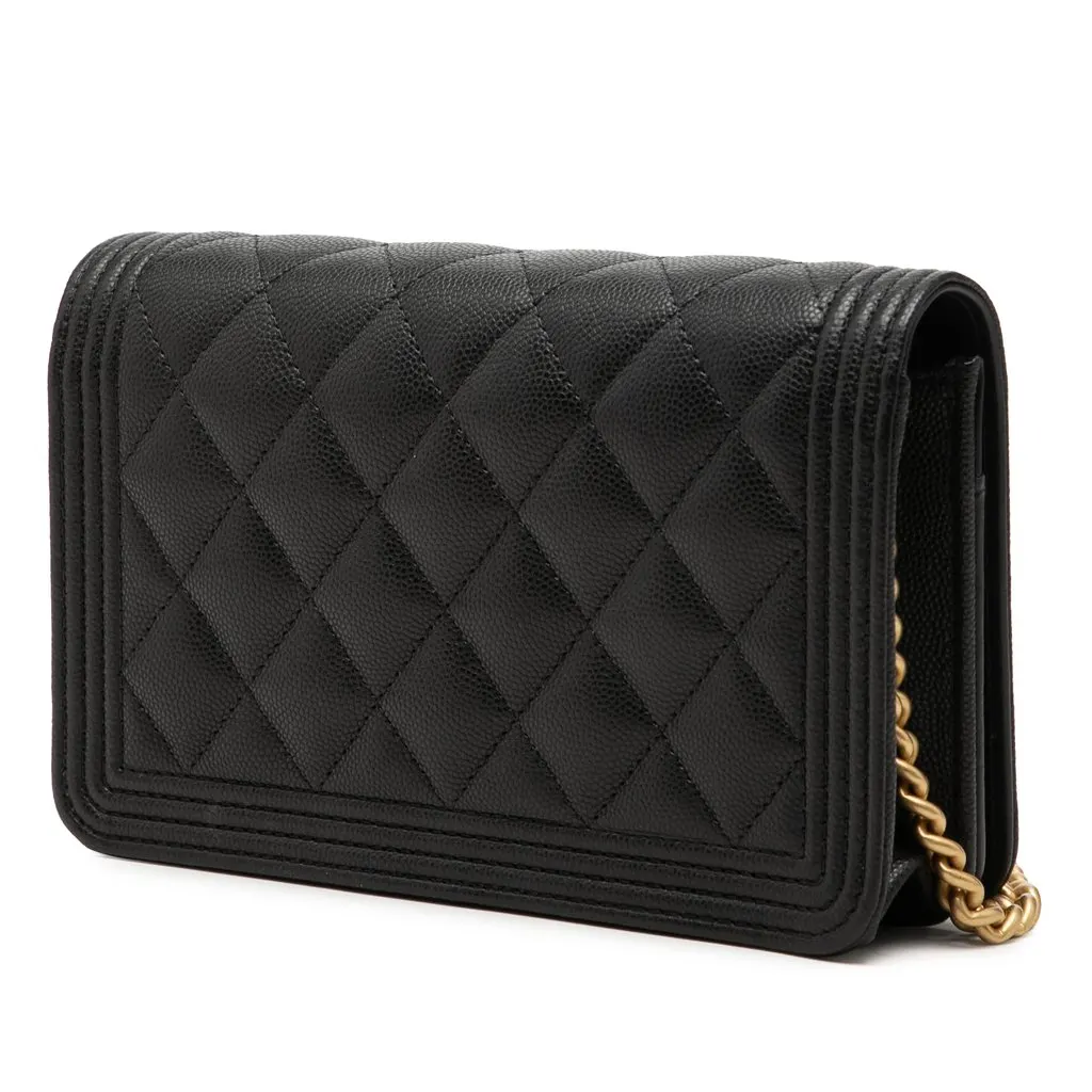 Chanel Quilted Caviar Boy Wallet on Chain Black Leather Very good - Back View
