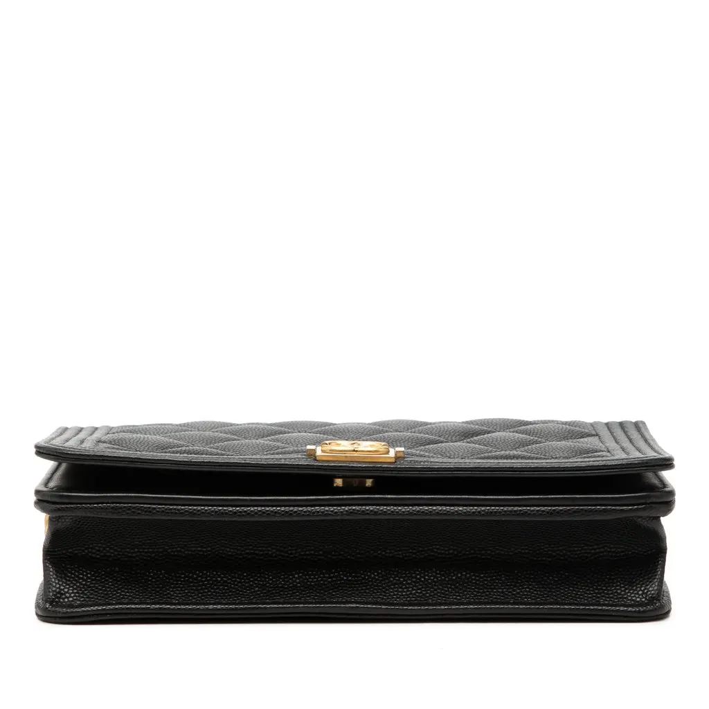 Chanel Quilted Caviar Boy Wallet on Chain Black Leather Very good - Inside View