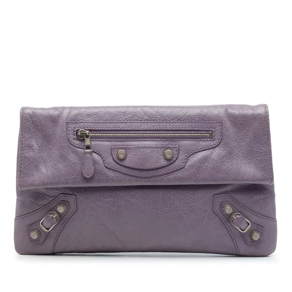 Balenciaga Lambskin Motocross Giant 12 Envelope Clutch Purple Leather Very good - Front View