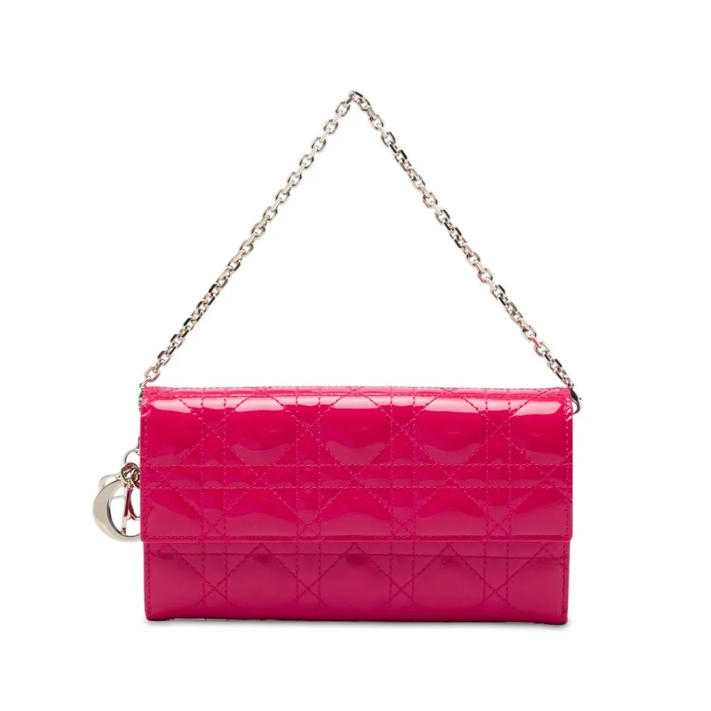 Dior Patent Cannage Lady Dior Wallet On Chain Pink Leather Very good - Front View