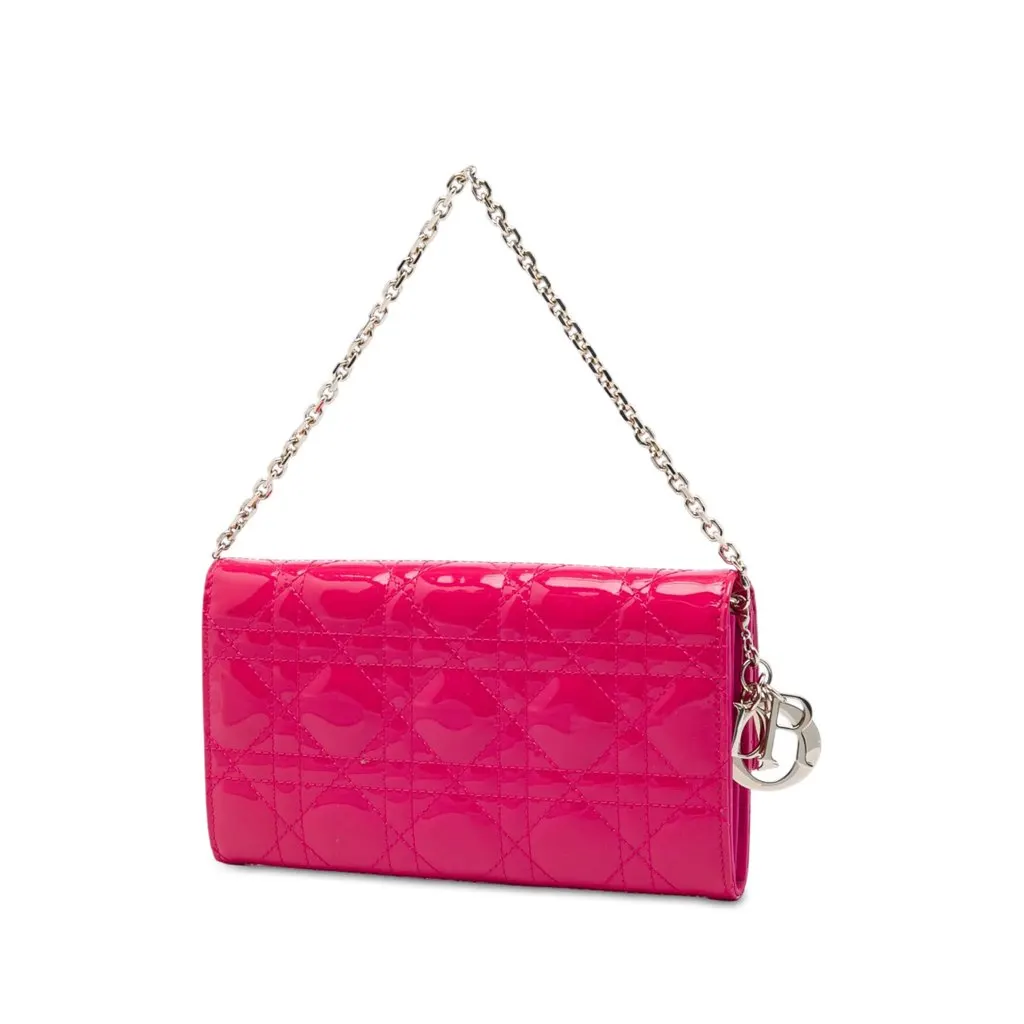 Dior Patent Cannage Lady Dior Wallet On Chain Pink Leather Very good - Back View