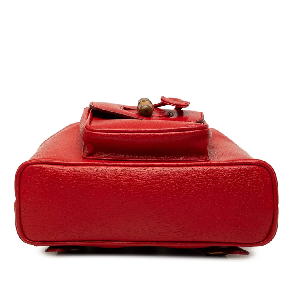 Gucci Calfskin Bamboo Drawstring Backpack Red Leather Good - Inside View