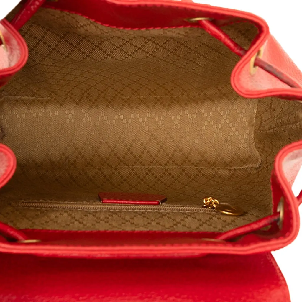 Gucci Calfskin Bamboo Drawstring Backpack Red Leather Good - Model View