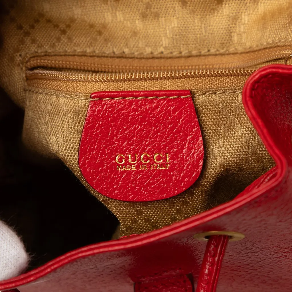 Gucci Calfskin Bamboo Drawstring Backpack Red Leather Good - Box View