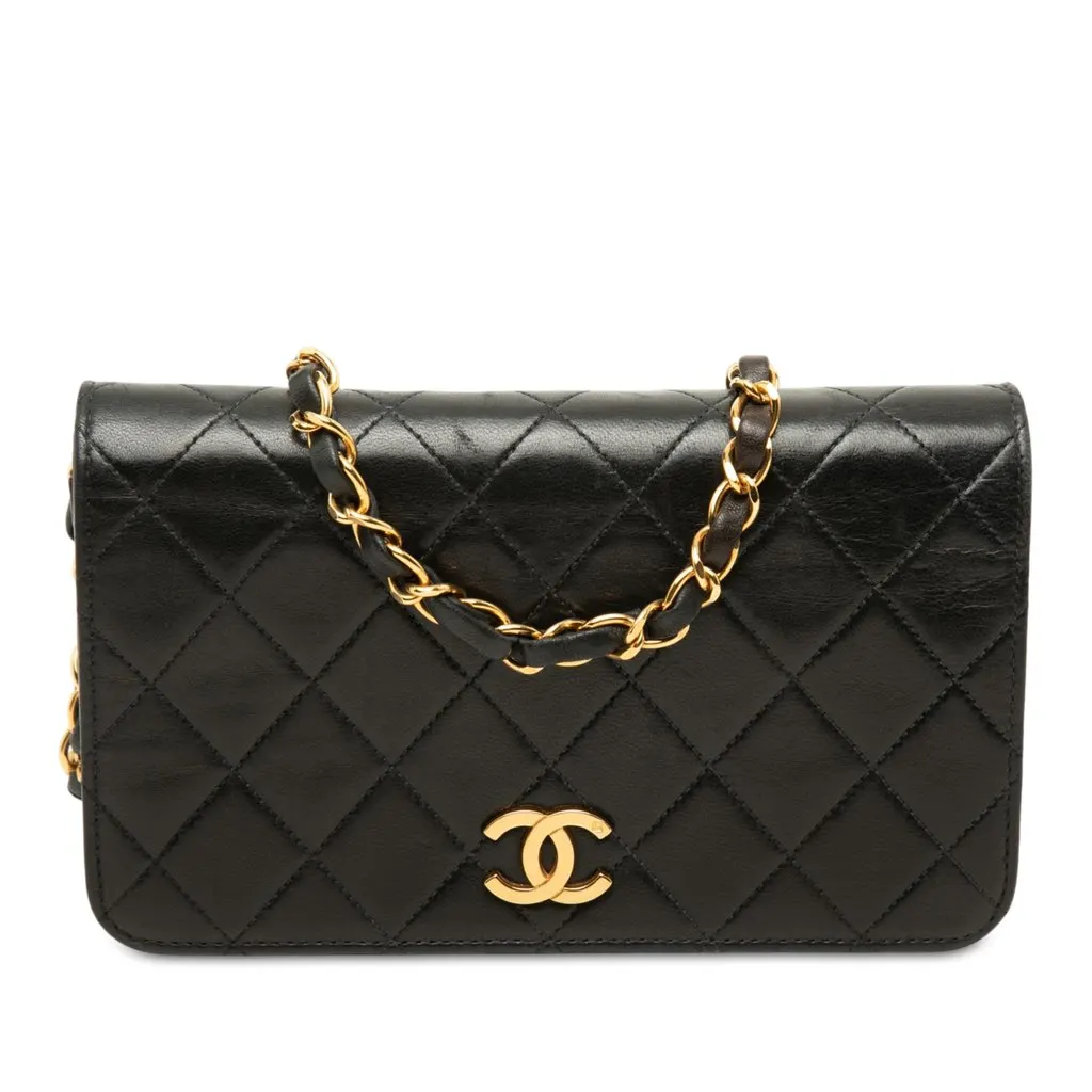 Chanel Mini CC Quilted Lambskin Full Flap Black Leather Good - Front View