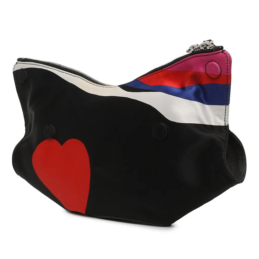 Alexander McQueen Printed Satin Heart De Manta Clutch Black Satin Very good - Back View
