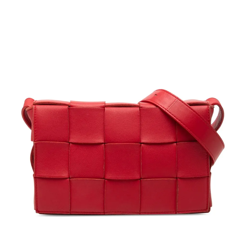 Bottega Veneta Nappa Intrecciato Cassette Crossbody Red Leather Very good - Front View