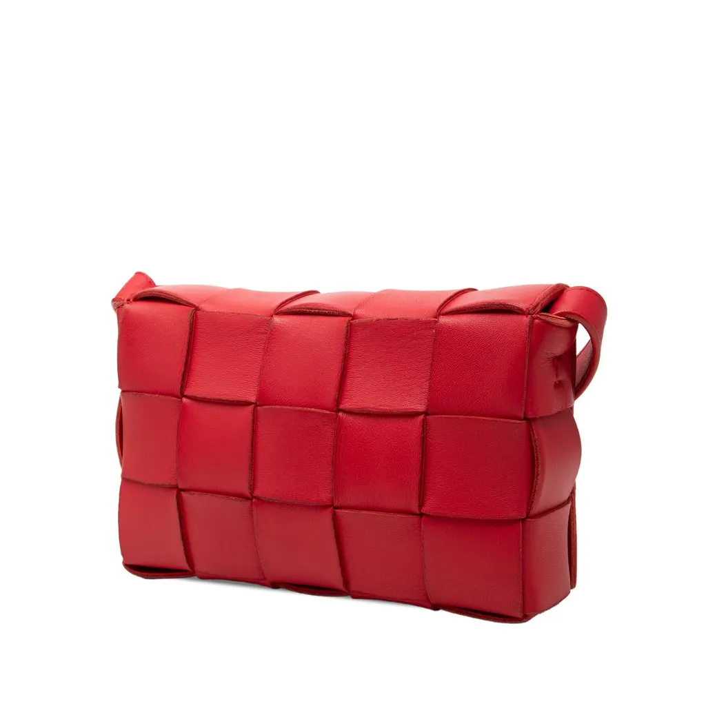 Bottega Veneta Nappa Intrecciato Cassette Crossbody Red Leather Very good - Back View