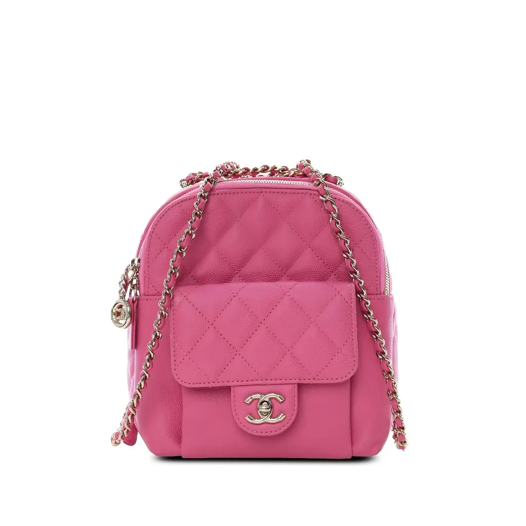 Chanel Small Quilted Caviar CC Day Backpack Pink Leather Very good - Front View