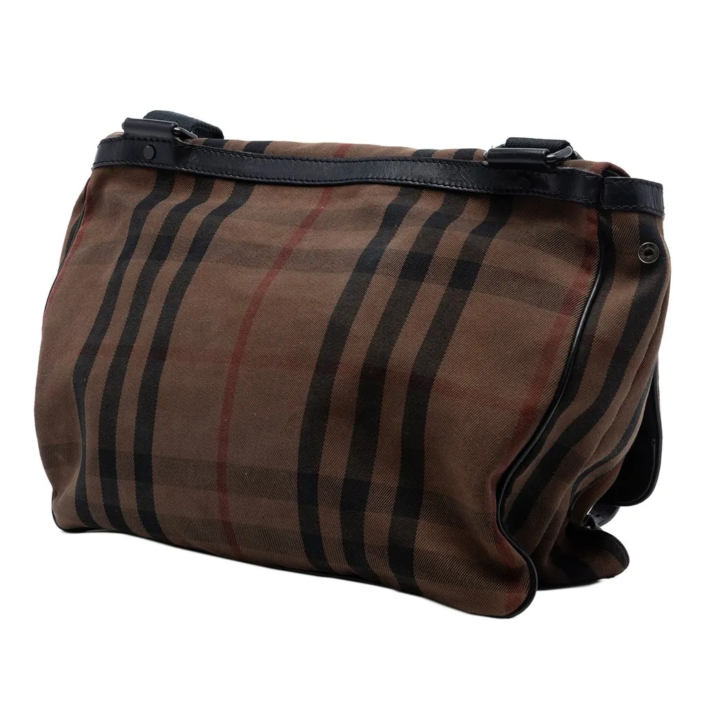Burberry House Check Canvas Flap Crossbody Brown Good - Back View