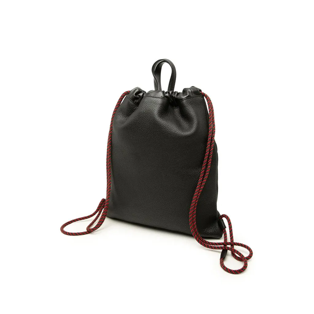 Gucci Leather Logo Drawstring Backpack Black Leather Good - Back View