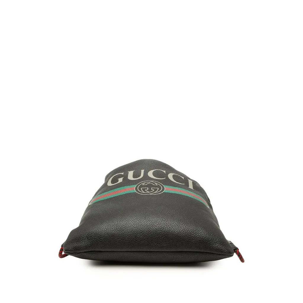 Gucci Leather Logo Drawstring Backpack Black Leather Good - Inside View