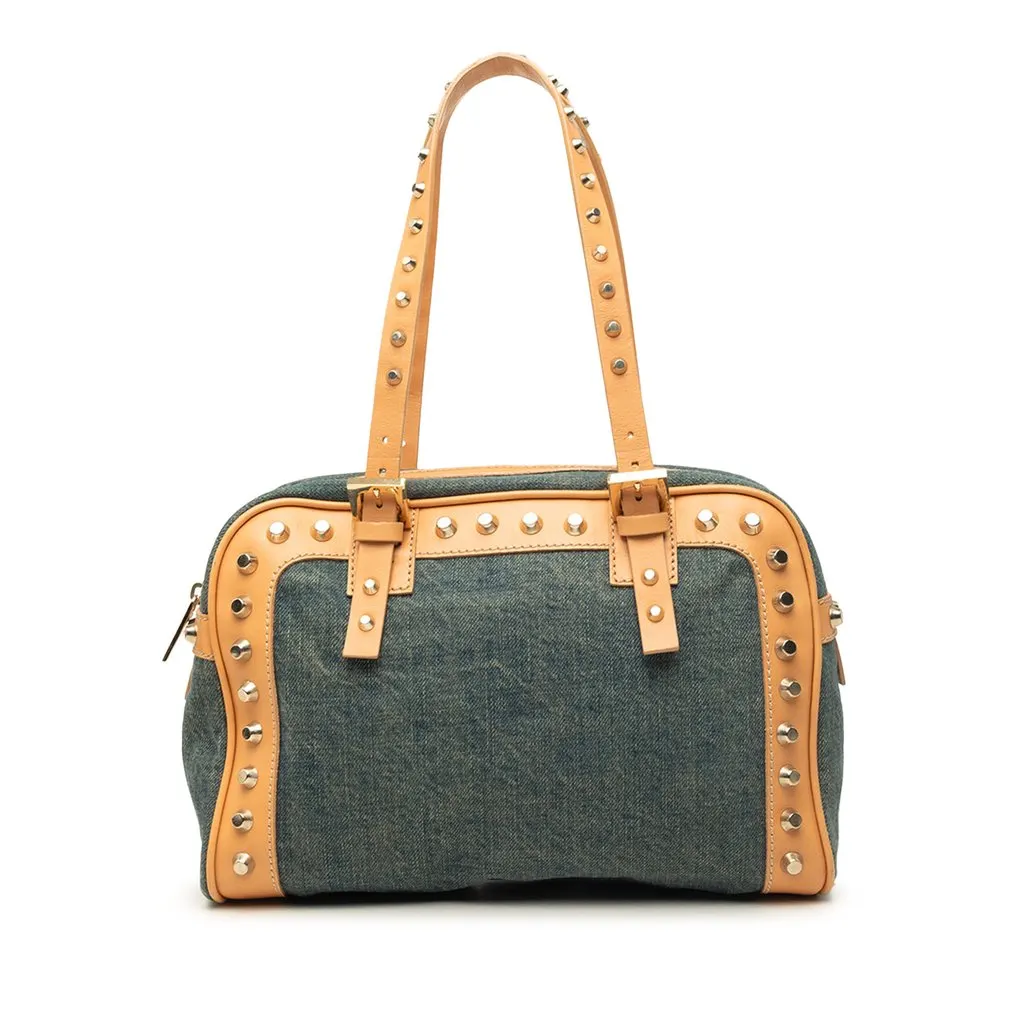 Fendi Studded Denim Shoulder Bag Blue Very good - Front View