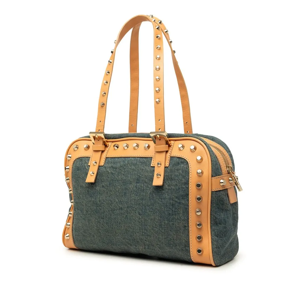 Fendi Studded Denim Shoulder Bag Blue Very good - Back View