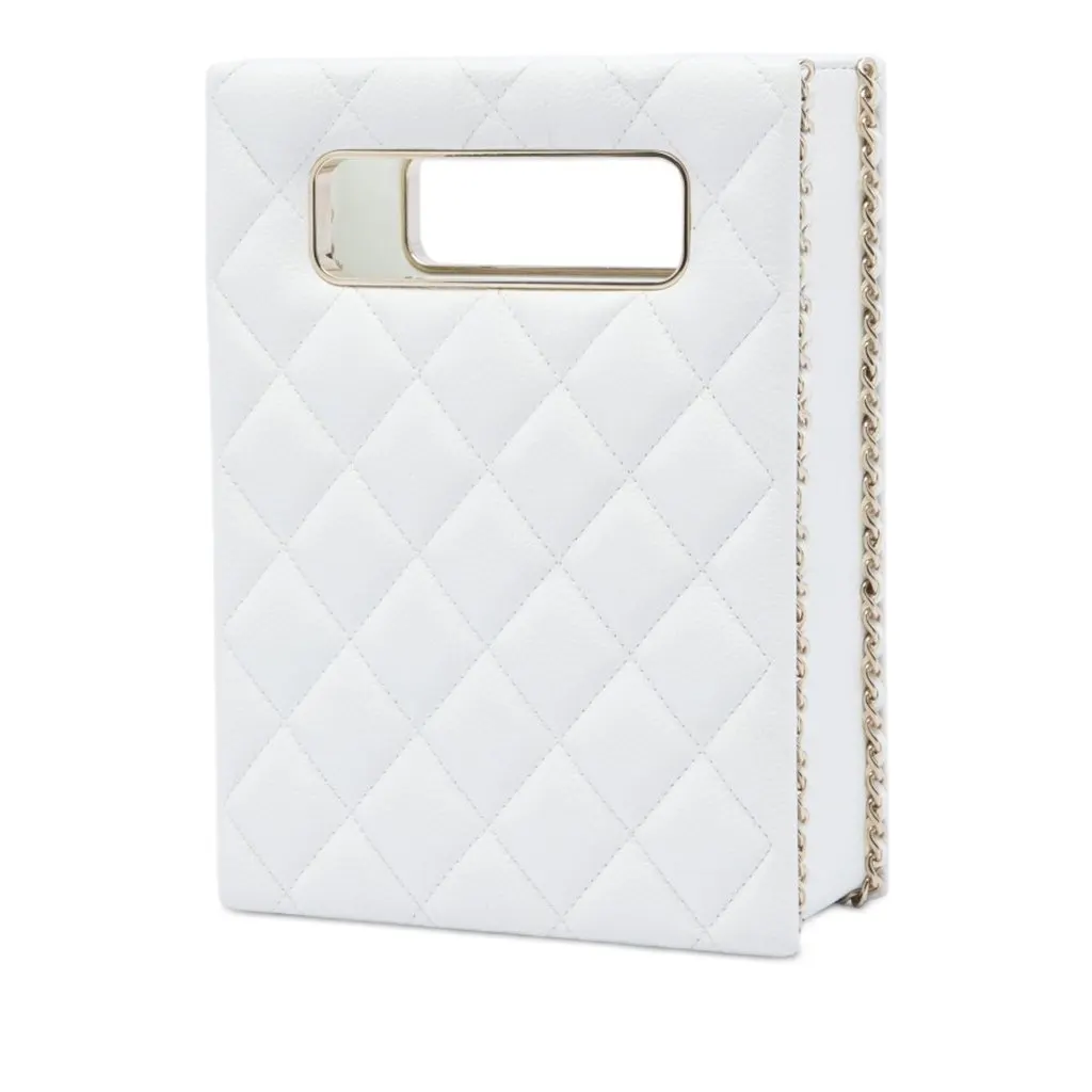 Chanel Mini Quilted Caviar Cut Out Evening Tote White Leather Very good - Back View