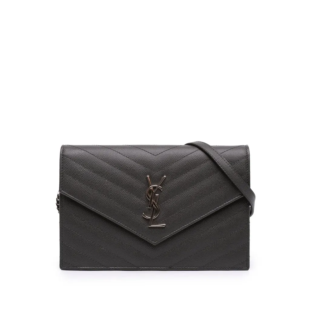 Saint Laurent Grain De Poudre Chevron Cassandre Envelope Chain Wallet MultiColor Leather Very good - Front View