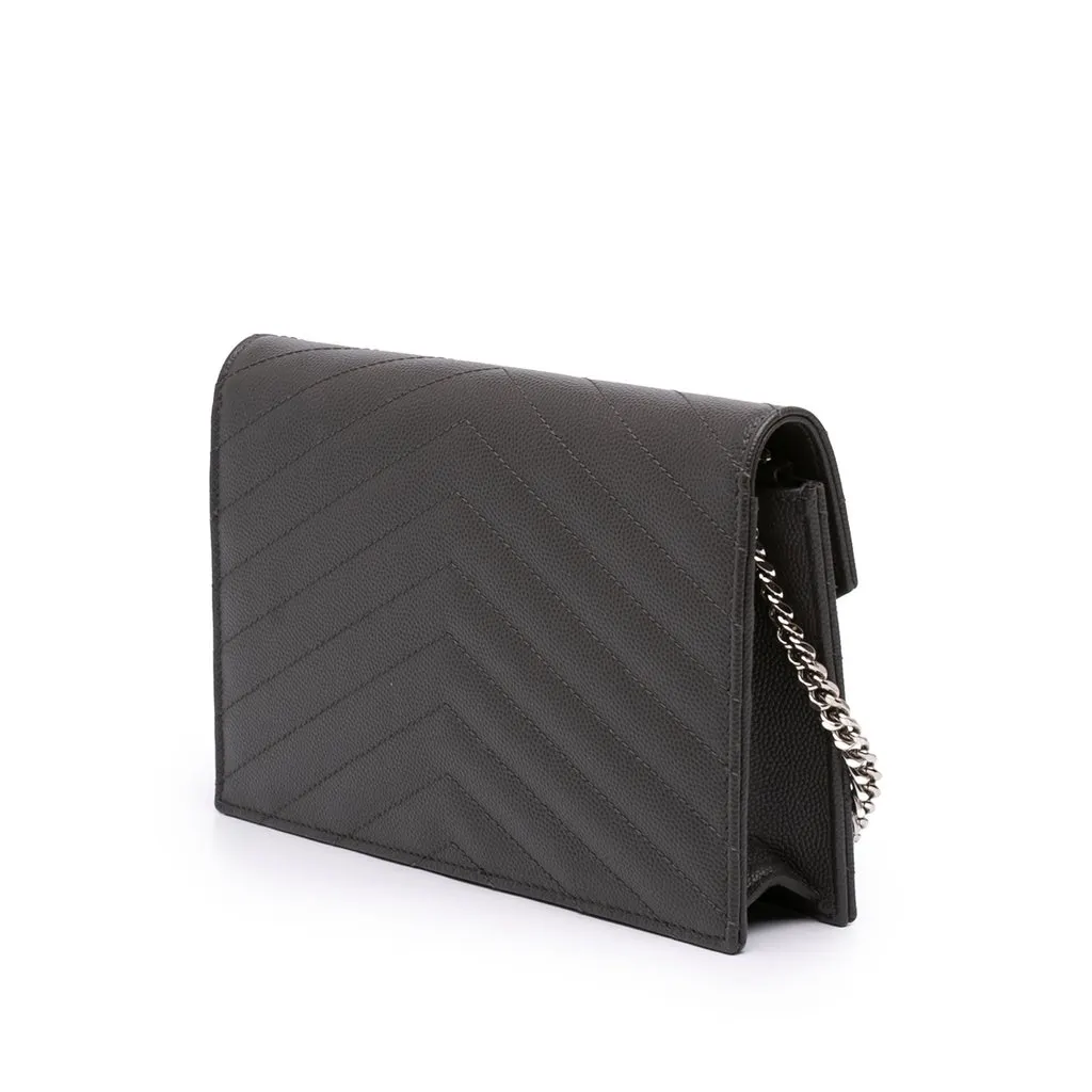 Saint Laurent Grain De Poudre Chevron Cassandre Envelope Chain Wallet MultiColor Leather Very good - Back View