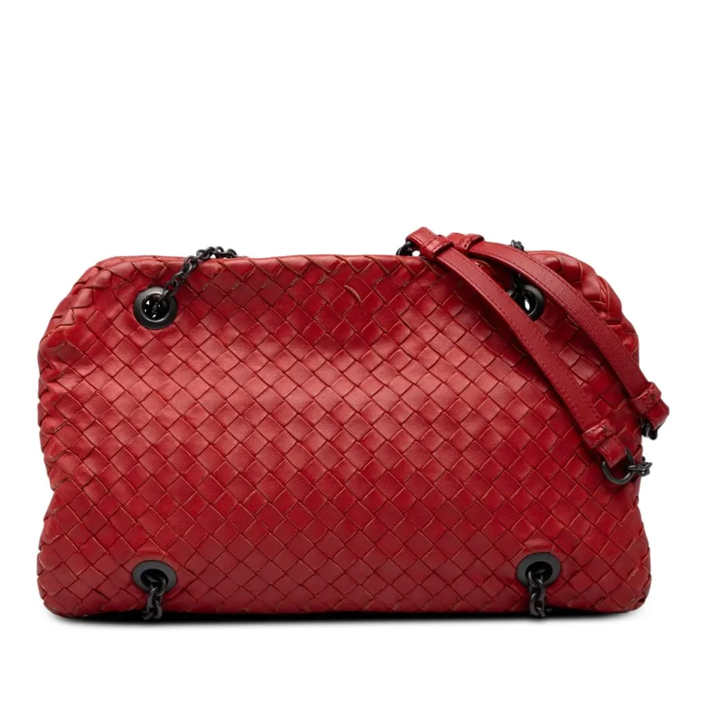 Bottega Veneta Nappa Intrecciato Duo Shoulder Bag Red Leather Good - Front View